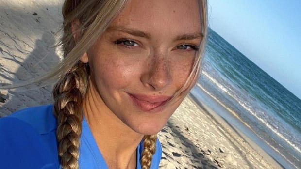 Camille Kostek blue swimsuit